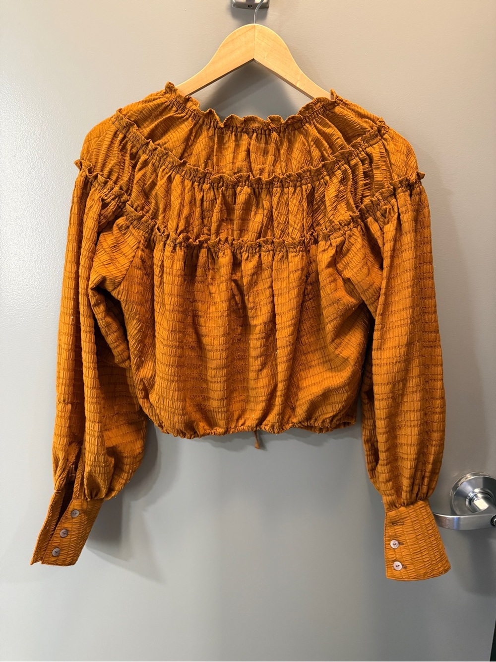 Free People Rust Cropped Boho Peasant Blouse Puff Sleeve XS - Picture 4 of 6